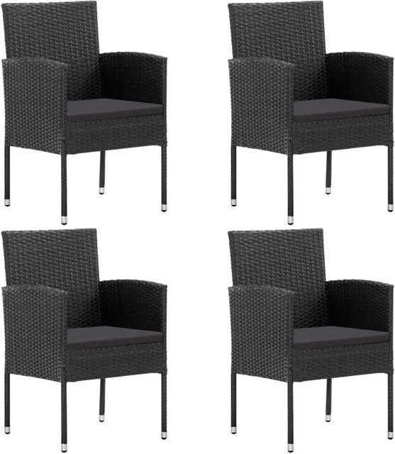 Furnicato Gartenstuhl aus Polyrattan in Schwarz mit Armlehnen und Polsterkissen, B/T/H: 52 x 56 x 88 cm - Bild 1