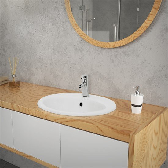 LuxeBath Waschbecken aus Keramik in Weiß, Oval mit Überlauf, B/T/H: 57 x 48,5 x 19,5 cm - Bild 1
