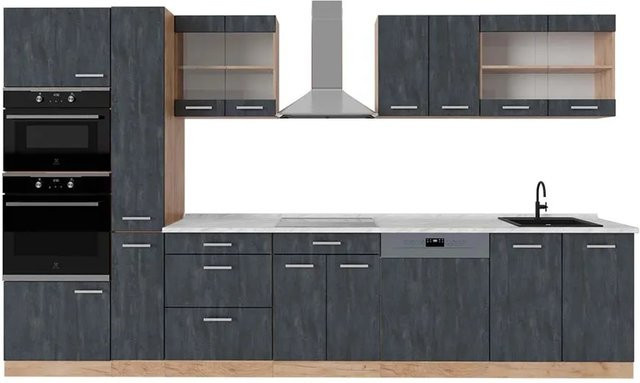 Vicco Küchenzeile R-Line 350 cm in Schwarz Beton Eiche mit weißer Marmor Arbeitsplatte - Bild 2
