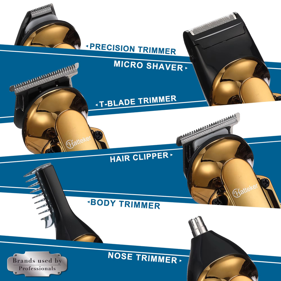 Hatteker 6-in-1 Professioneller Haarschneider mit Keramikklinge, LED-Anzeige und USB-Aufladung in Gold - Bild 6