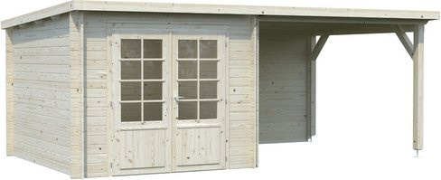 Palmako Ella Blockbohlenhaus aus Fichtenholz in Braun mit Flachdach B/H/T: 554 x 214 x 300 cm - Bild 3