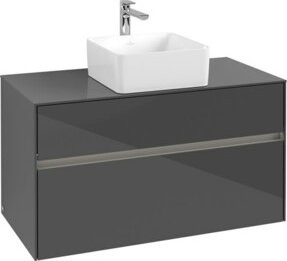 V&B Waschtischunterschrank Collaro in Grau Glossy mit Waschtisch und LED-Beleuchtung B/T/H: 100 x 54,8 x 50 cm - Bild 1