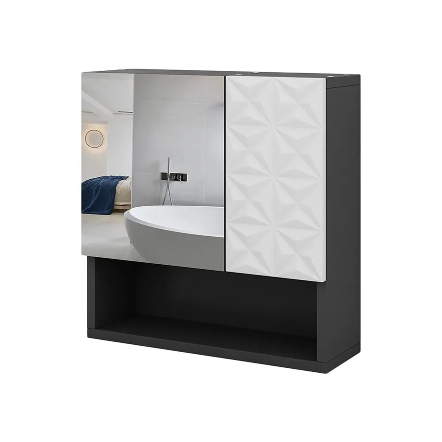 Vicco Badspiegelschrank Edge Schwarz/Weiß mit Tür und offenen Fächern, B: 54 cm, H: 55 cm - Bild 2