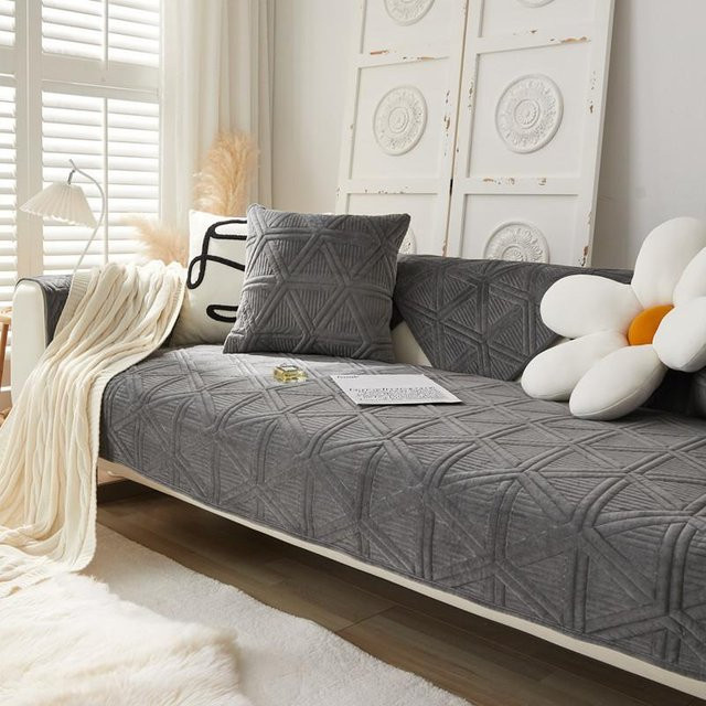 Yupartex Chaiselongue Sofabezug aus Plüsch in Grau, rutschfest und abnehmbar, B/T: 70 x 70 cm - Bild 1