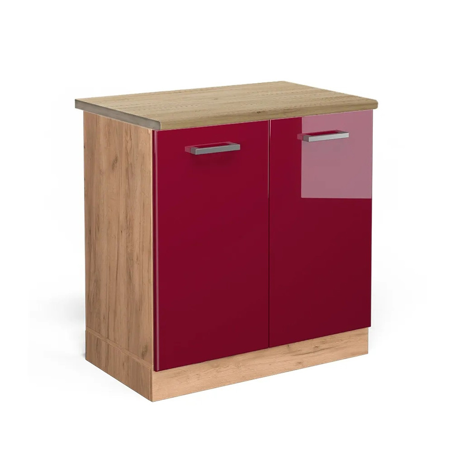 Vicco Spülenunterschrank R-Line Bordeaux Hochglanz in Goldkraft Eiche, B: 80 cm, H: 81,6 cm, T: 60 cm - Bild 2