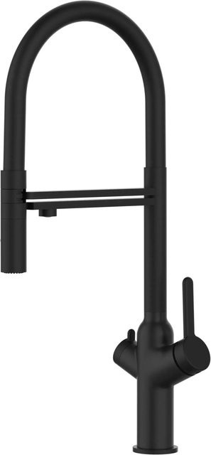 VIZIO Küchenarmatur mit 4-Wege-Wasserhahn, Einhebelmischer mit 360 Grad schwenkbarem Auslauf und abnehmbarer 2-Strahl Handbrause, Schwarz Matt - Bild 1