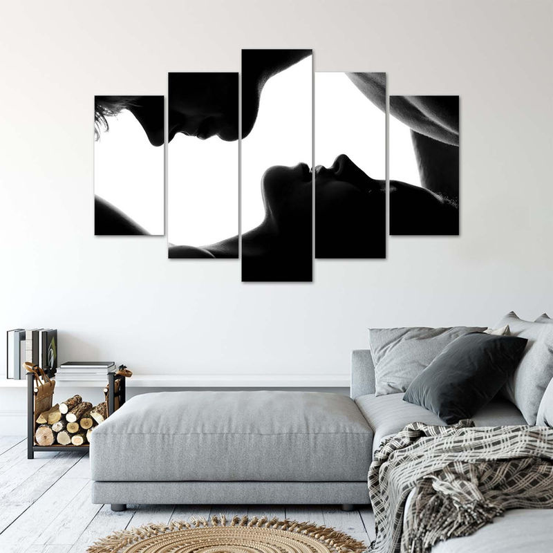 Fünfteiliger Leinwanddruck Feeby Kiss Couple Kuspaar in Schwarz-Weiß, B: 100 cm, H: 70 cm - Bild 2