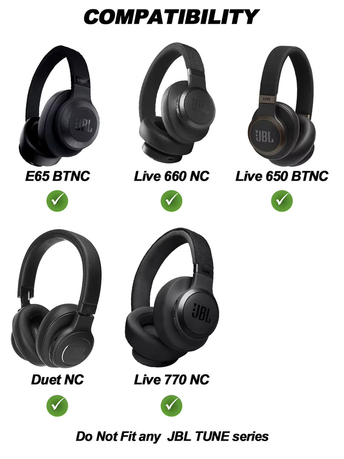 JBL Ersatz-Ohrpolster in Schwarz für E65BTNC, Live 650BTNC, Live 660NC und Duet NC Live 770NC mit weichem Memory-Schaum - Bild 2