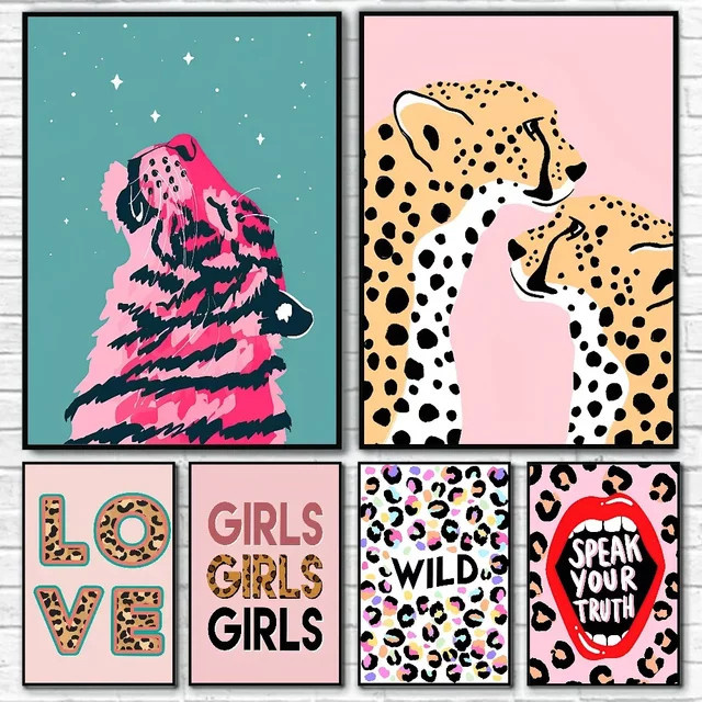 Kayou Wandposter Abstraktes Tiger-Leopard-Mädchen mit Regenbogen-Motiv, selbstklebender wasserfester Papieraufkleber, Mehrfarbig - Bild 1