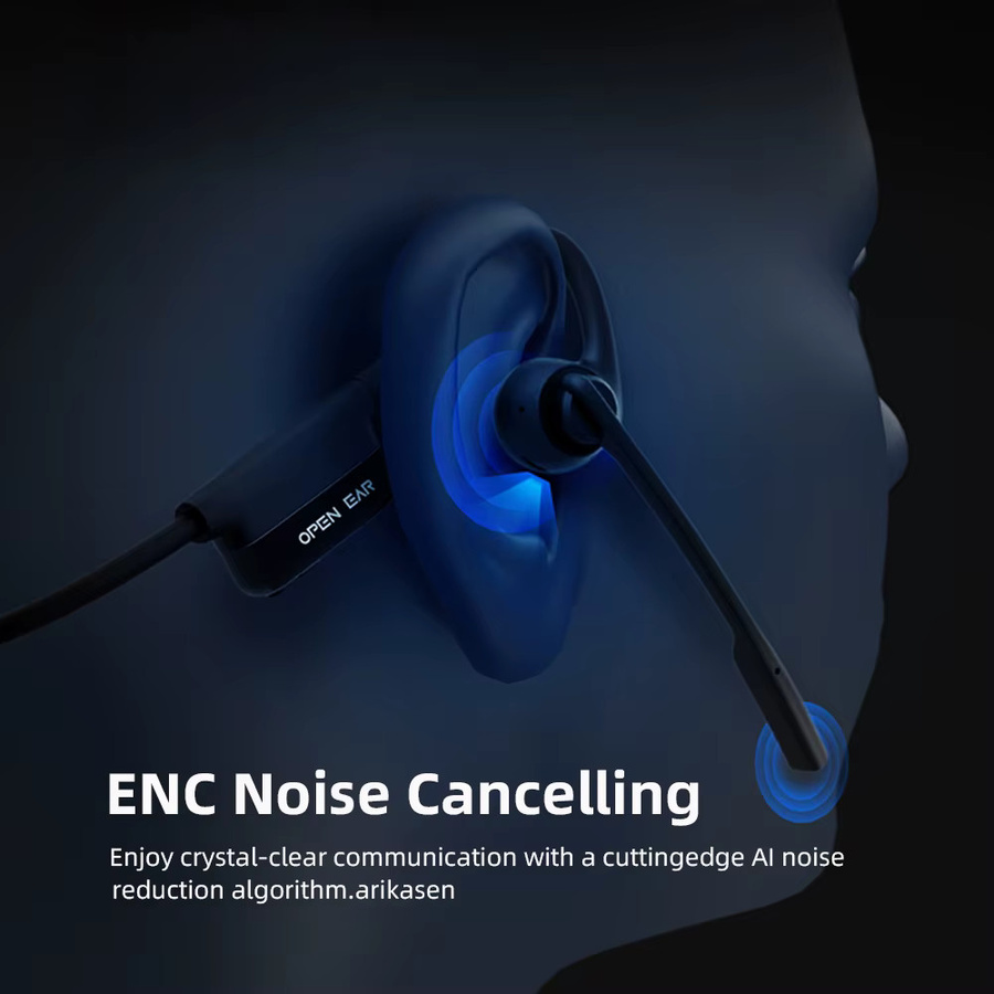 Arikasen Open-Ear-Kopfhörer mit Mikrofon, kabelloses Bluetooth-Headset mit Geräuschunterdrückung, Schwarz - Bild 2