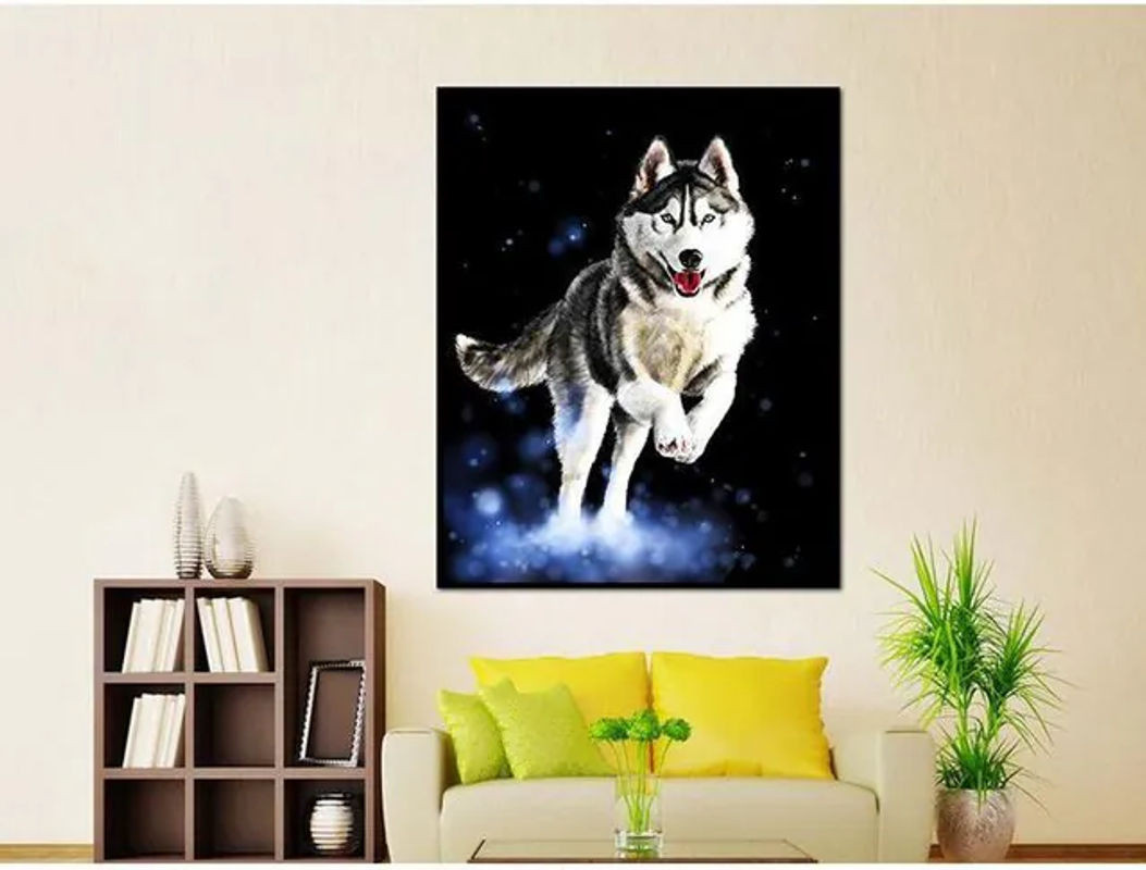 FIYO Diamond Painting Set Hund springend, mehrfarbiges Motiv für Stickerei und Dekoration, B/H: 30 x 20 cm - Bild 1