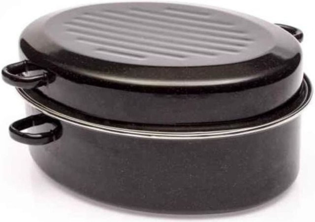 Axentia Ovaler Emaille-Bräter mit Edelstahlrand in Schwarz, Durchmesser: 42 cm, geeignet für alle Herdarten inklusive Induktion - Bild 1