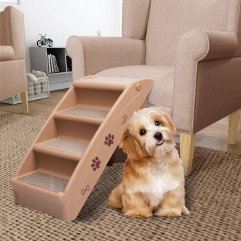 VidaXL Hundetreppe mit 4 Stufen klappbar braun mit rutschfester Textiloberfläche - Bild 2