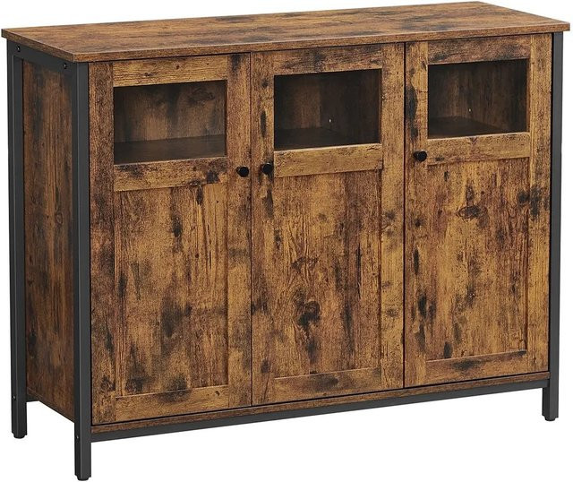 Vasagle Sideboard im Industriestil mit Glastüren, Braun-Schwarz, B/T/H: 110 x 35 x 75 cm - Bild 1