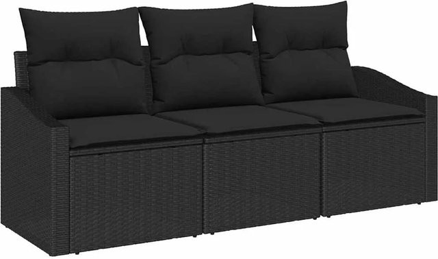 vidaXL Garten-Sofa-Set 3-teilig aus Polyrattan und Metall in Schwarz mit Polsterkissen - Bild 1