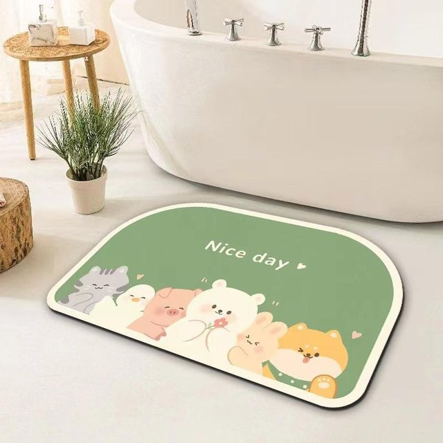 Wasserabsorbierende Kieselgur Fußmatte mit Cartoon Panda Motiv von Yiran Furniture, Farbe: Grün, B/T: 80 x 50 cm - Bild 1
