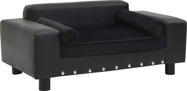 Vidaxl Hundesofa in Schwarz aus Plüsch und Kunstleder, B/T/H: 81 x 43 x 31 cm - Bild 1