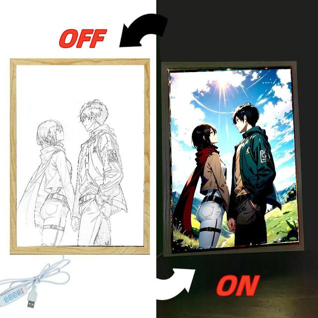 Discover Intime Attack on Titan LED Nachtlicht mit Light Painting Fotorahmen, Levi und Mikasa Action Figuren, dimmbar, USB-Betrieb, Mehrfarbig - Bild 1