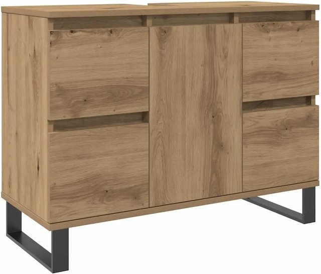 vidaXL Waschbeckenunterschrank Artisan-Eiche in Braun aus Holzwerkstoff und Eisen, B/T/H: 80 x 33 x 60 cm - Bild 1