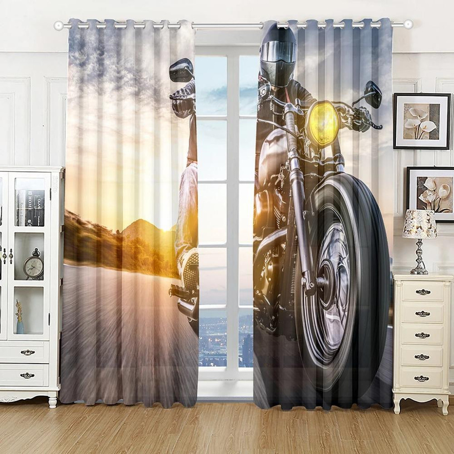 Yiran Furniture Motorrad Fenstervorhänge mit 3D Motocross Grafik, Halbverdunkelung, Mehrfarbig, B/H: 50 x 100 cm, 2 Stück - Bild 1