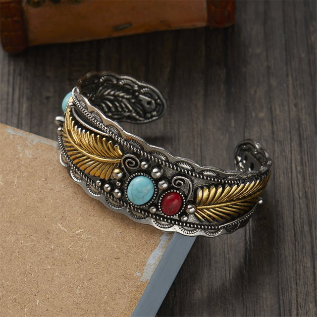RINHOO FRIENDSHIP Armband, Feder, Naturstein, Unisex, Vintage - Bild 1