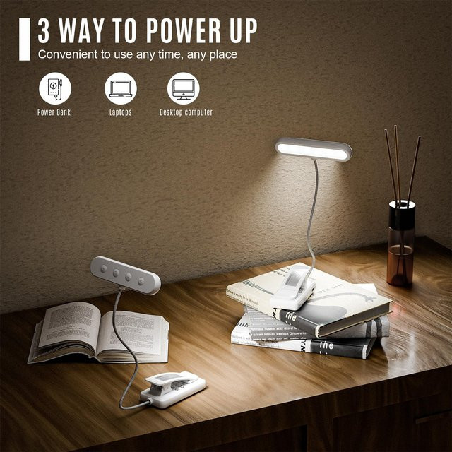 LQWELL 3er Set LED Nachttisch-Leselampen in Weiß, wiederaufladbare USB-Leselampen mit 3 Farbtemperaturen, 10 Helligkeitsstufen und stufenloser Dimmfunktion, flexibles 360 Grad Buchlicht für Kinderzimmer und Schlafzimmer - Bild 1