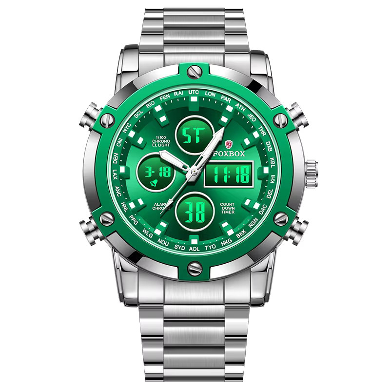 FOXBOX Digitaluhr, Quarz, Edelstahl, Blau, Herren - Bild 7