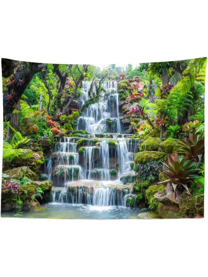 VIKAMA Wandteppich mit Naturmotiv Wald, Garten und Wasserfall in Mehrfarbig - Bild 5
