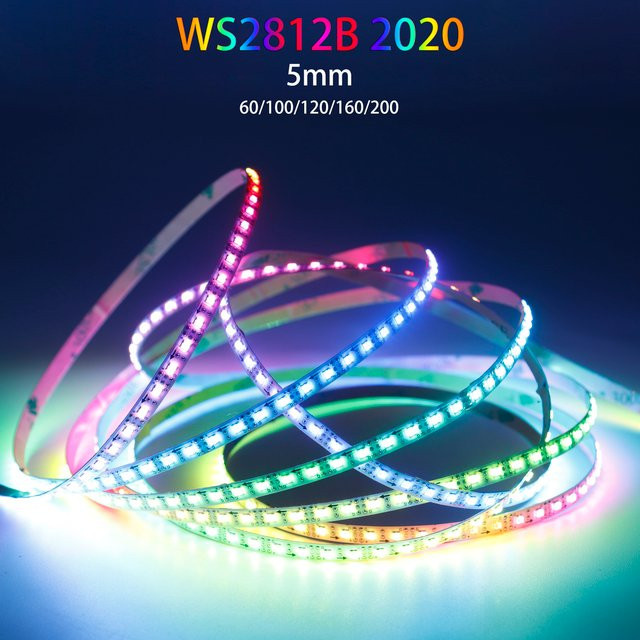 Xnbada WS2812B RGBIC LED-Streifen 5 mm ultraschmal 2020 SMD individuell adressierbares Lichtband DC5V Multicolor - Bild 1