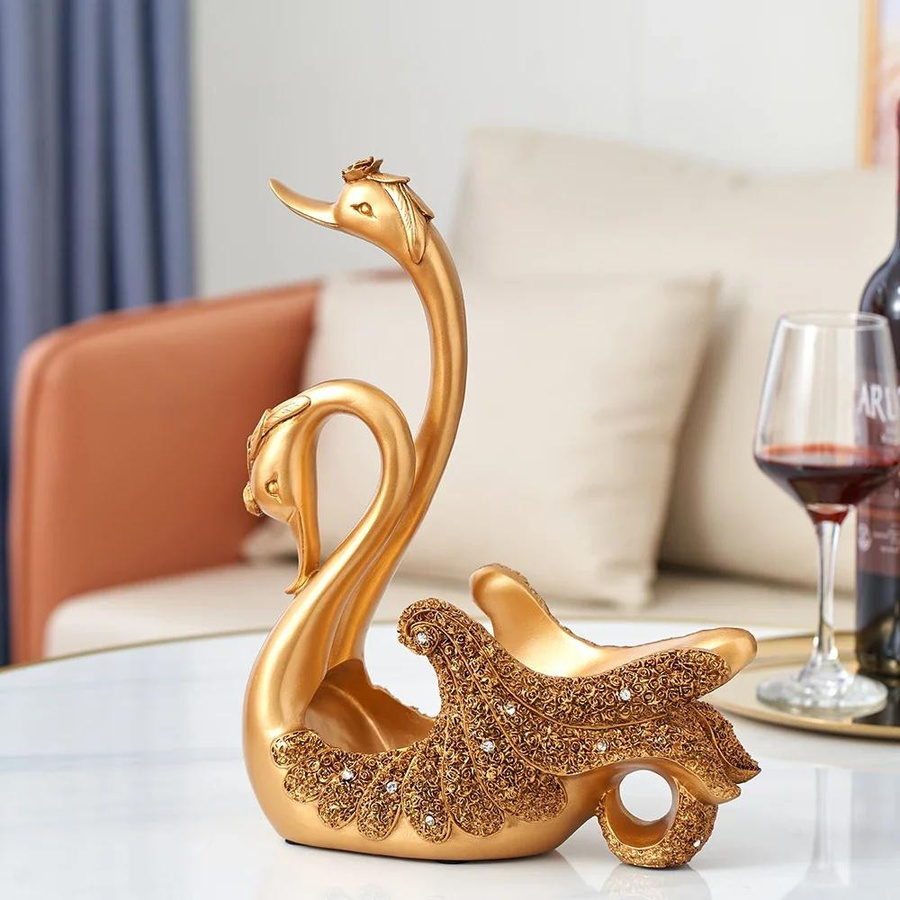 Yiran Furniture Weinregal Figur Goldener Schwan aus Harz als moderne Dekoration für dein Wohnzimmer - Bild 2