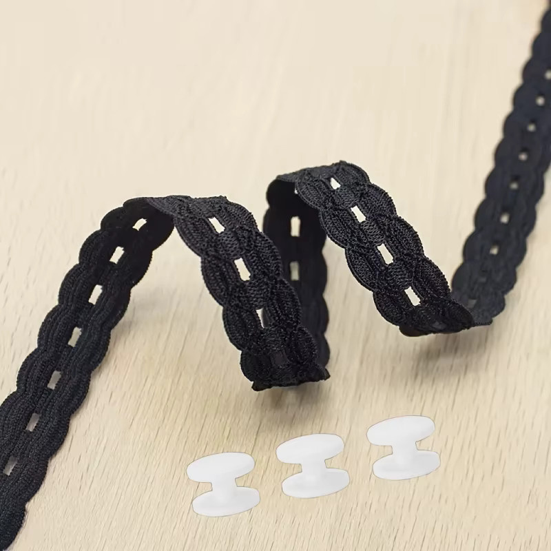 Verstellbarer Saumhalter mit 3 Knöpfen und Spitzenbesatz in Schwarz, elastischer Saumreduzierer für Strickwaren, Hemden und Hosen, Unisex Nähzubehör - Bild 4
