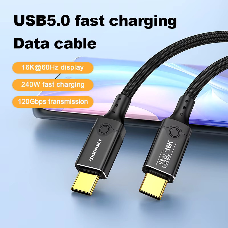 DOONJIEY Thunderbolt 5 USB-C Kabel, 240W Schnellladekabel mit 120 Gbit/s Datensynchronisierung, 16K/8K kompatibel, Schwarz - Bild 2