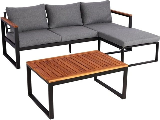 MCW Garten-Garnitur L26b Lounge-Set aus Aluminium und Akazienholz in Anthrazit mit Polstern und Ottomane - Bild 2