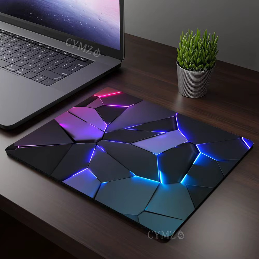 Mairuige Mauspad mit polygonalem Neon-Muster in Schwarz, B/T: 45 x 40 cm - Bild 1