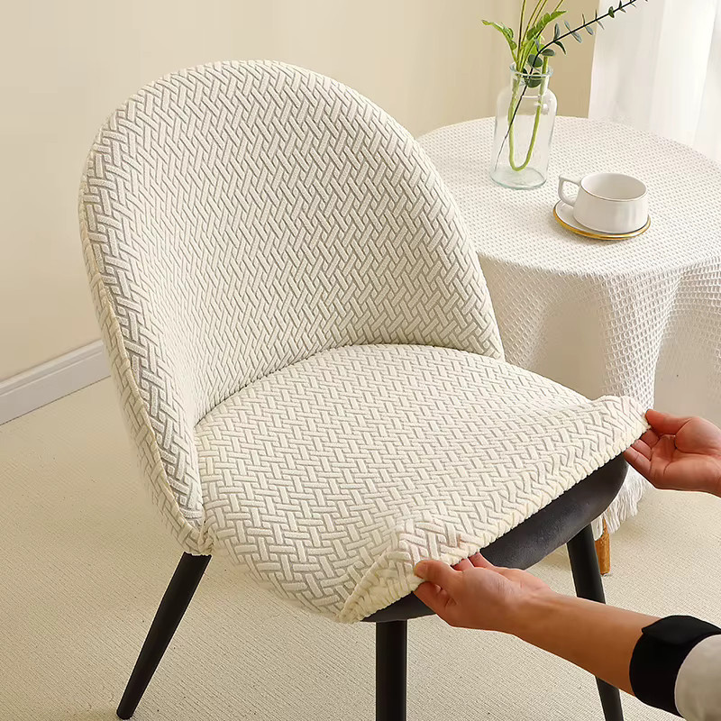 WANERQU Jacquard-Stuhlhussen einfarbig für Esszimmerstühle mit niedrigem Rücken und geschwungenem Sitz, schmutzabweisend - Bild 3