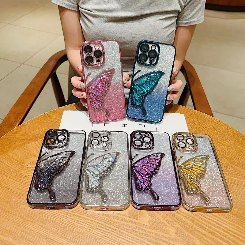 Glitzernde Schmetterlings-Handyhülle für Apple iPhone 11 bis 17 Pro Max in Blau - Bild 3