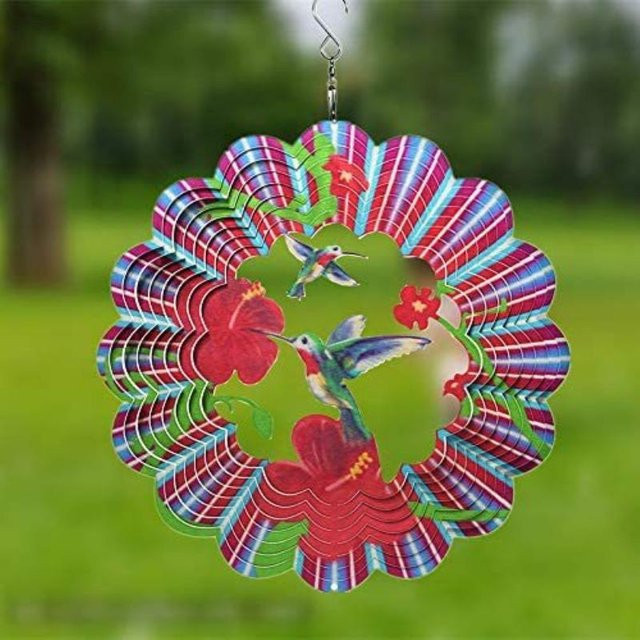 Yiran Furniture 3D Kolibri Windspiel aus Metall, Rotierender Winddreher in Rot, Durchmesser: 30 cm - Bild 1