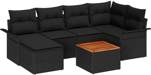 vidaXL Garten-Sofa-Set 7-teilig aus Polyrattan in Schwarz mit Polstern für Garten, Balkon und Terrasse - Bild 1