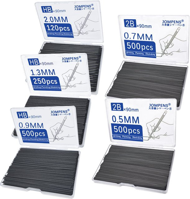 Schwarze Druckbleistiftminen HB für Zeichnungen und zum Schreiben, verschiedene Stärken von 0,5 mm bis 2,0 mm, Länge: 90 mm - Bild 1
