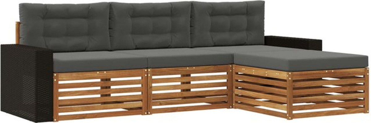 vidaXL Outdoor-Sofagarnitur aus Akazie und Polyester in Natur und Anthrazit, 4-teiliges modernes Loungemöbel-Set - Bild 1