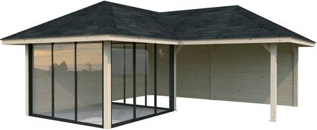 PALMAKO Pavillon Bianca Set 212 Slide aus Fichtenholz mit Alu-Schiebetüren und PZ-Schloss, braun, B/H/T: 588 x 319 x 588 cm - Bild 1