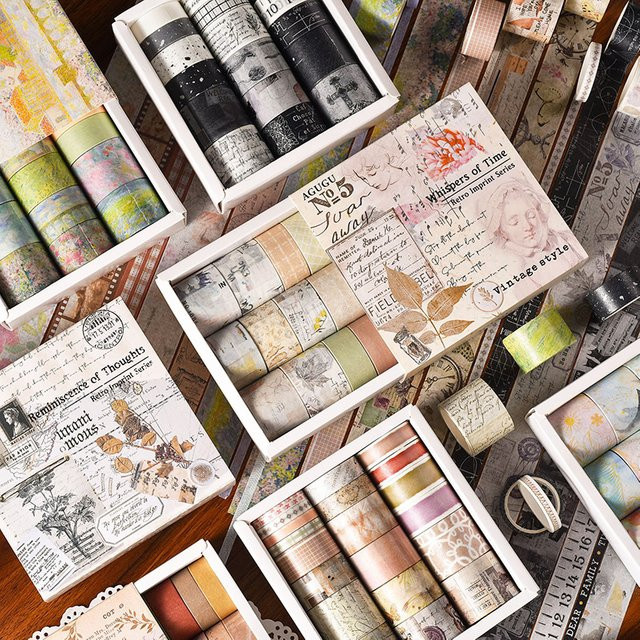 20 Rollen AGUGU Washi Tape im Retro-Stil für DIY-Sammelalben und Bastelarbeiten, Mehrfarbig und Gelb - Bild 1