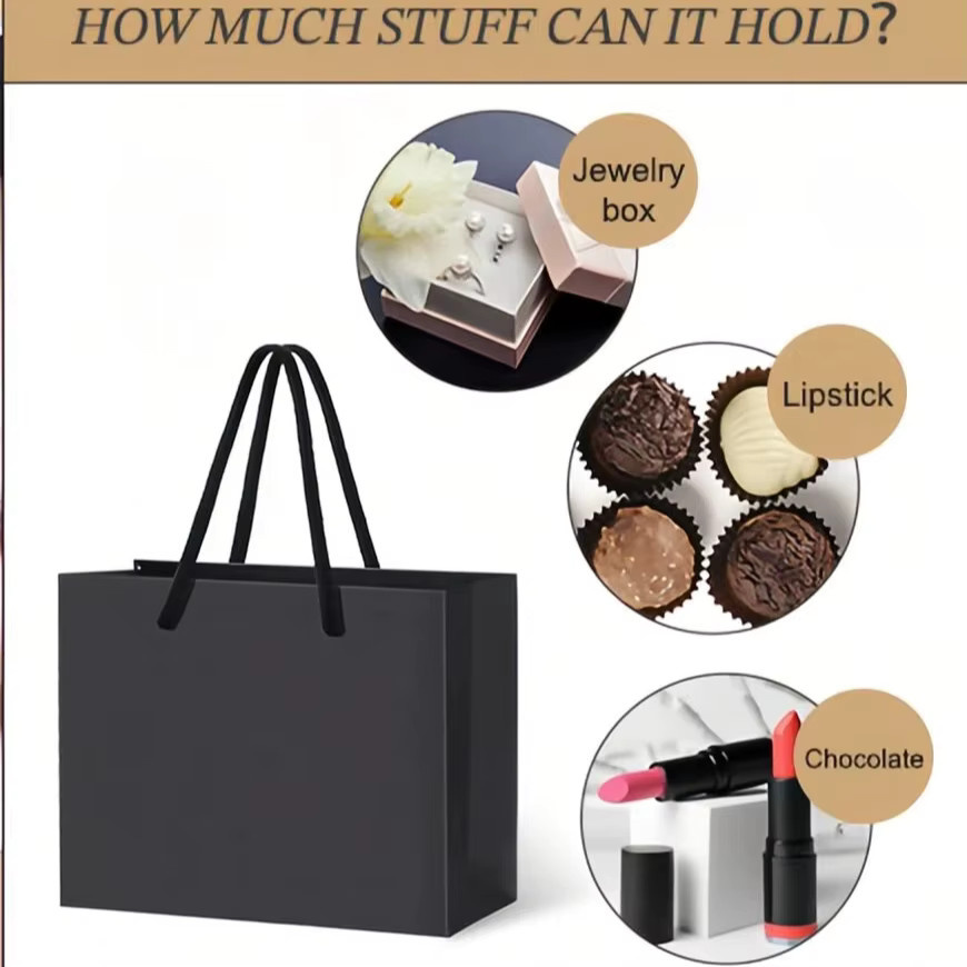 10 Stück kleine Papier-Geschenktüten mit Kordelgriffen in Schwarz und Weiß für Hochzeiten, Geburtstage oder Schmuckverpackungen - Bild 4