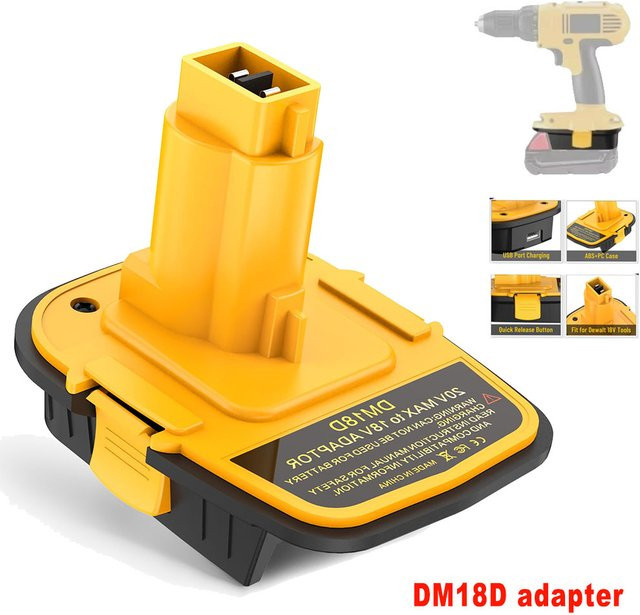 DM18D Akku-Adapter mit USB-Konvertierung für DeWalt 20 V und Milwaukee 18 V Li-Ionen-Akkus sowie DeWalt NiCad und NiMh Akku-Elektrowerkzeuge - Bild 1