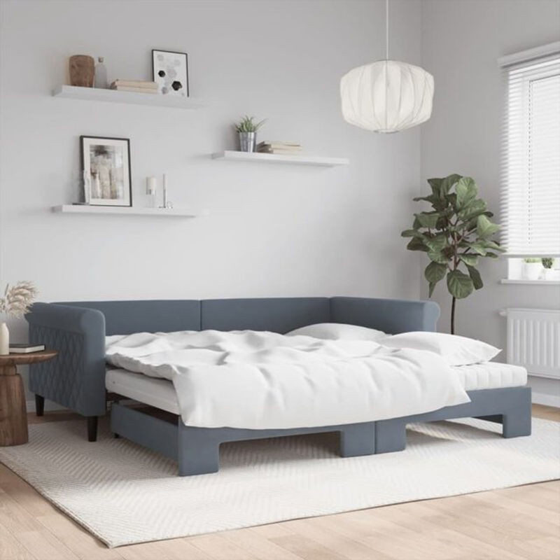 Vidaxl Ausziehbares Tagesbett mit Matratze in Anthrazit aus Samt und Metall B/T/H: 200 x 100 x 68 cm - Bild 1