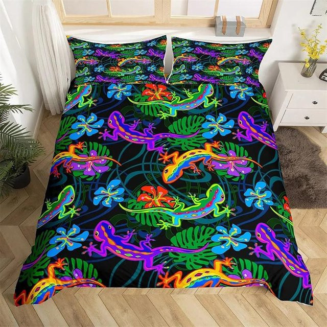 Lodestar Bettwäsche-Set mit Echsen- und Reptilien-Motiv, Lila Floral, 3-teilig, B/H: 155 x 220 cm - Bild 1