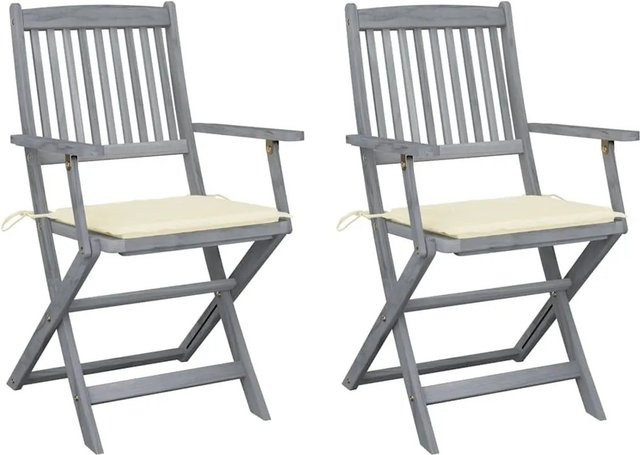vidaXL Set aus 2 klappbaren Gartenstühlen aus Akazienholz mit Sitzkissen - Bild 1