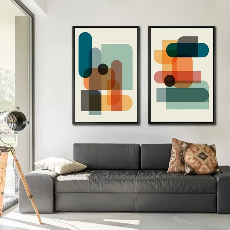 Potdemiel Leinwandgemälde Set mit abstraktem geometrischem Design in Bunt für moderne Wanddekoration - Bild 2