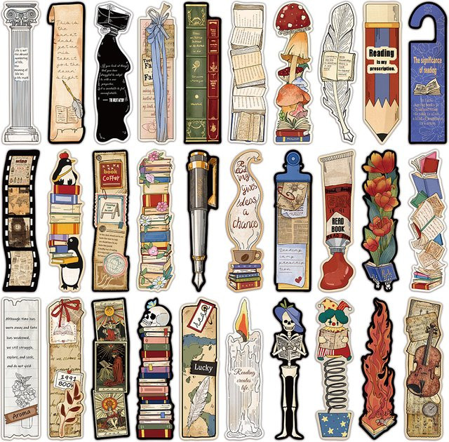 30 Stück Retro Lesezeichen mit Lesethema als Dekoration für Bücher und Romane, Mehrfarbig - Bild 1