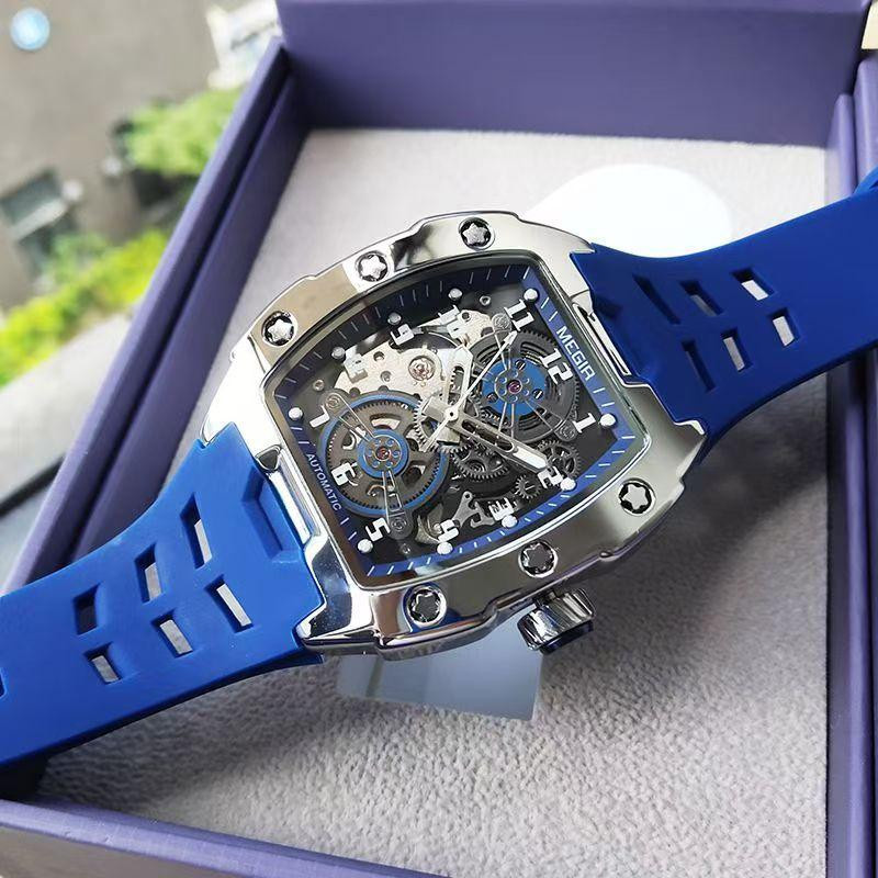 MEGIR Armbanduhr, Automatik, Tonneau, Edelstahl, Blau, Herren - Bild 6